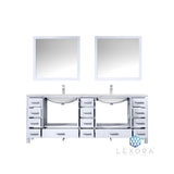 Jacques 84" White Double Vanity, White Carrara Marble Top, White Square Sinks and 34" Mirrors