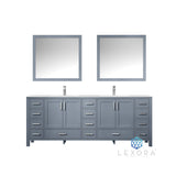 Jacques 84" Dark Grey Double Vanity, White Carrara Marble Top, White Square Sinks and 34" Mirrors