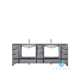 Jacques 84" Distressed Grey Double Vanity, White Carrara Marble Top, White Square Sinks and 34" Mirrors w/ Faucets