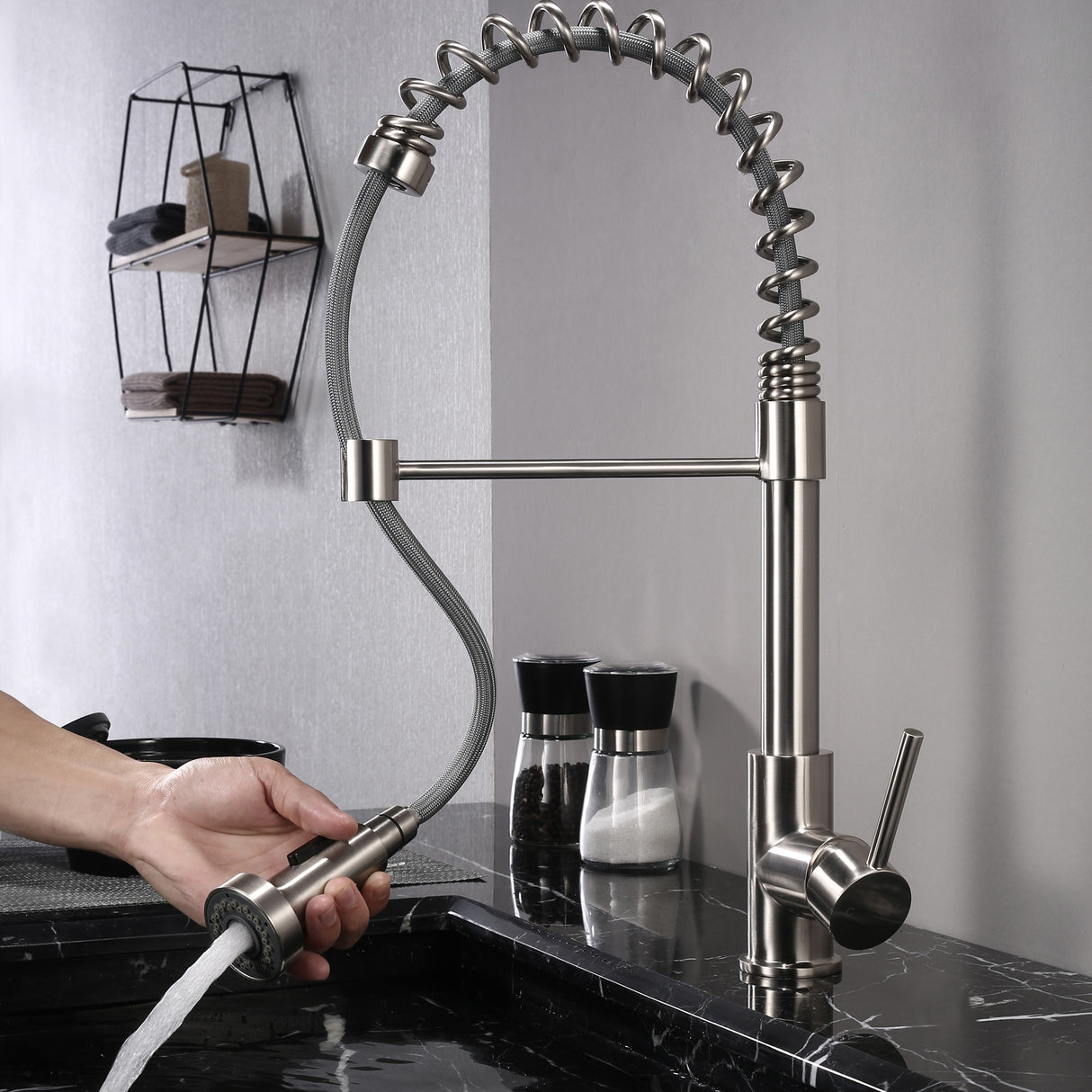 Lanuvio Brass Kitchen Faucet w/ Pull Out Sprayer - Brushed Nickel