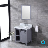 Marsyas 30" Dark Grey Single Vanity, White Carrara Marble Top, White Square Sink and 28" Mirror