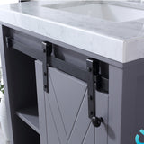 Marsyas 30" Dark Grey Single Vanity, White Carrara Marble Top, White Square Sink and 28" Mirror