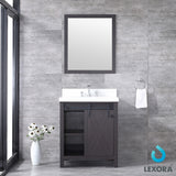 Marsyas 30" Brown Single Vanity, White Quartz Top, White Square Sink and 28" Mirror