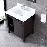 Marsyas 30" Brown Single Vanity, White Quartz Top, White Square Sink and 28" Mirror