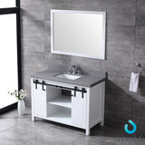 Marsyas 48" White Single Vanity, Grey Quartz Top, White Square Sink and 44" Mirror w/ Faucet