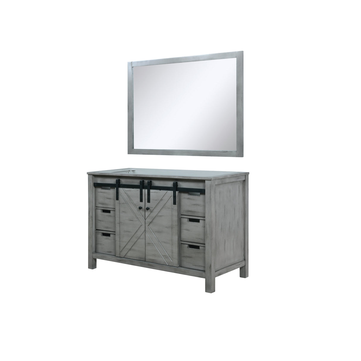 Marsyas 48" Ash Grey Single Vanity, White Quartz Top, White Square Sink and 44" Mirror w/ Faucet