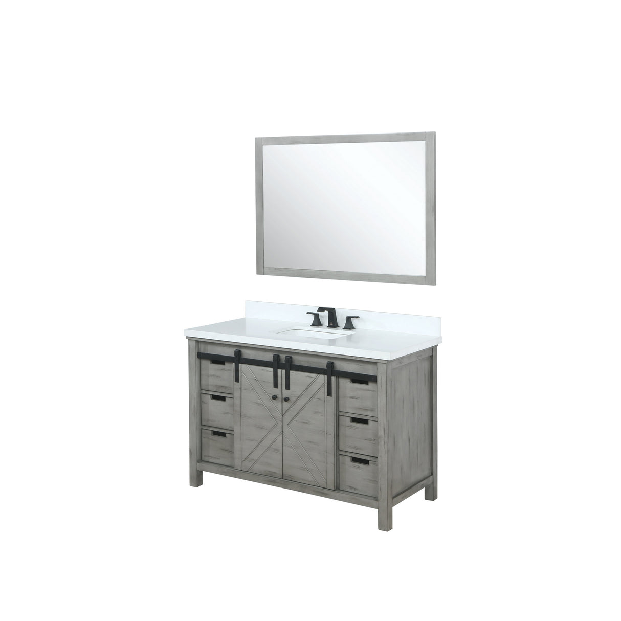 Marsyas 48" Ash Grey Single Vanity, White Quartz Top, White Square Sink and 44" Mirror w/ Faucet