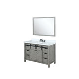 Marsyas 48" Ash Grey Single Vanity, White Quartz Top, White Square Sink and 44" Mirror w/ Faucet