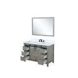 Marsyas 48" Ash Grey Single Vanity, White Quartz Top, White Square Sink and 44" Mirror w/ Faucet