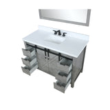 Marsyas 48" Ash Grey Single Vanity, White Quartz Top, White Square Sink and 44" Mirror