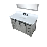 Marsyas 48" Ash Grey Single Vanity, White Quartz Top, White Square Sink and 44" Mirror