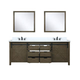 Marsyas 84" Brown Double Vanity, White Quartz Top, White Square Sinks and 34" Mirrors