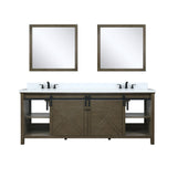 Marsyas 84" Brown Double Vanity, White Quartz Top, White Square Sinks and 34" Mirrors