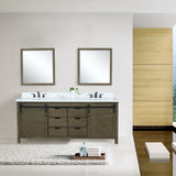 Marsyas 84" Brown Double Vanity, White Quartz Top, White Square Sinks and 34" Mirrors