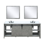 Marsyas 84" Ash Grey Double Vanity, White Quartz Top, White Square Sinks and 34" Mirrors