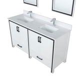 Ziva 60" White Double Vanity, Cultured Marble Top, White Square Sink and 22" Mirrors w/ Faucet
