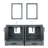 Ziva 60 In. Freestanding Dark Grey Bathroom Vanity With Double Integrated Ceramic Sink, White Cultured Marble Top & 22 In. Mirrors