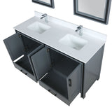 Ziva 60" Dark Grey Double Vanity, Cultured Marble Top, White Square Sink and 22" Mirrors w/ Faucet