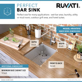 Undermount Bar Prep Tight Radius 16 Gauge Kitchen Sink Stainless Steel Single Bowl