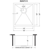 Undermount 16 Gauge Zero Radius Bar Prep Kitchen Sink Stainless Steel Single Bowl