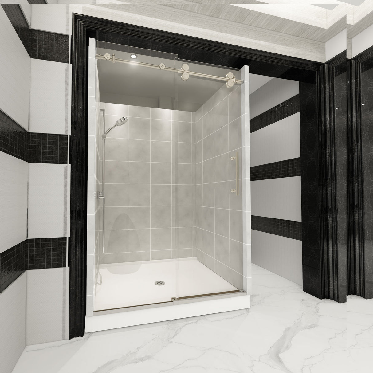 Ivanees Single Sliding Frameless Shower Door 8mm Clear Tempered Glass - Barn Door Style