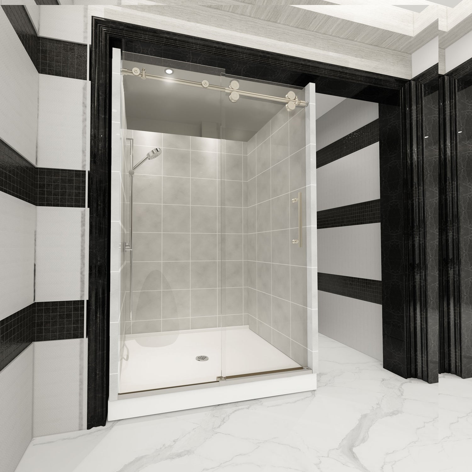 Ivanees Single Sliding Frameless Shower Door 8mm Clear Tempered Glass - Barn Door Style
