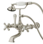 Vintage 7" Wall Mount Tub Faucet With Hand Shower In Metal Cross Handle