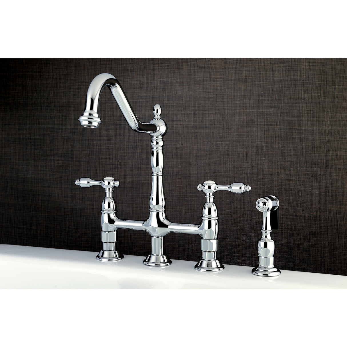Tudor 8 Inch Center Kitchen Faucet With Brass Sprayer