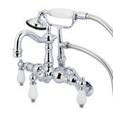 Vintage Adjustable Center Wall Mount Tub Faucet With Hand Shower In 7.5" Spout Reach