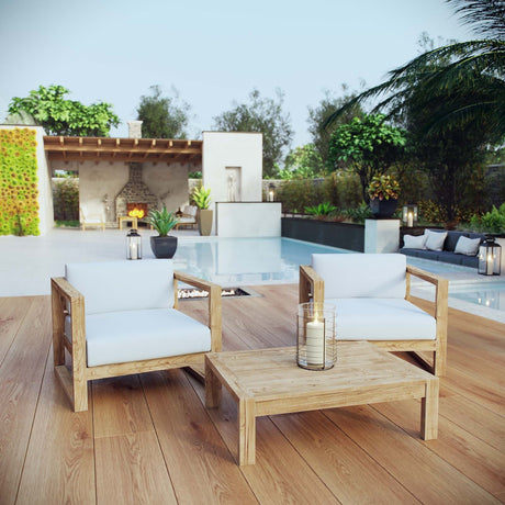 Upland 3 Piece Outdoor Patio Teak Set With Upland Coffee Table - BUILDMYPLACE