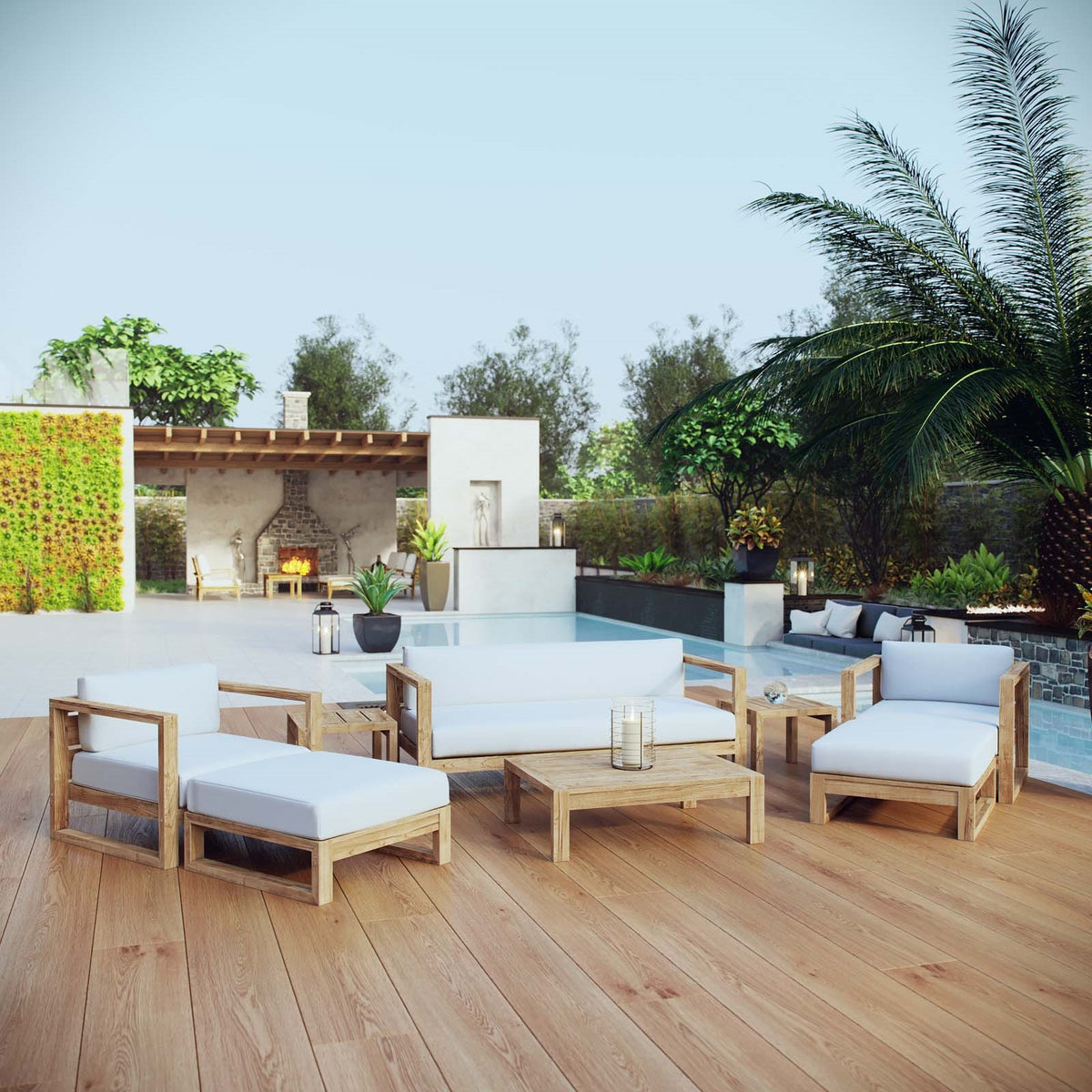 Upland 8 Piece Outdoor Patio Teak Set - BUILDMYPLACE