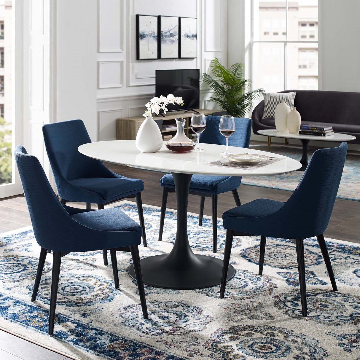 Lippa 60" Oval Wood Top Dining Table - Metal Tapered Base Dining Table - BUILDMYPLACE
