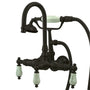 Vintage 3.4" Wall Tub Faucet With Hand Shower & Porcelain Lever Handles