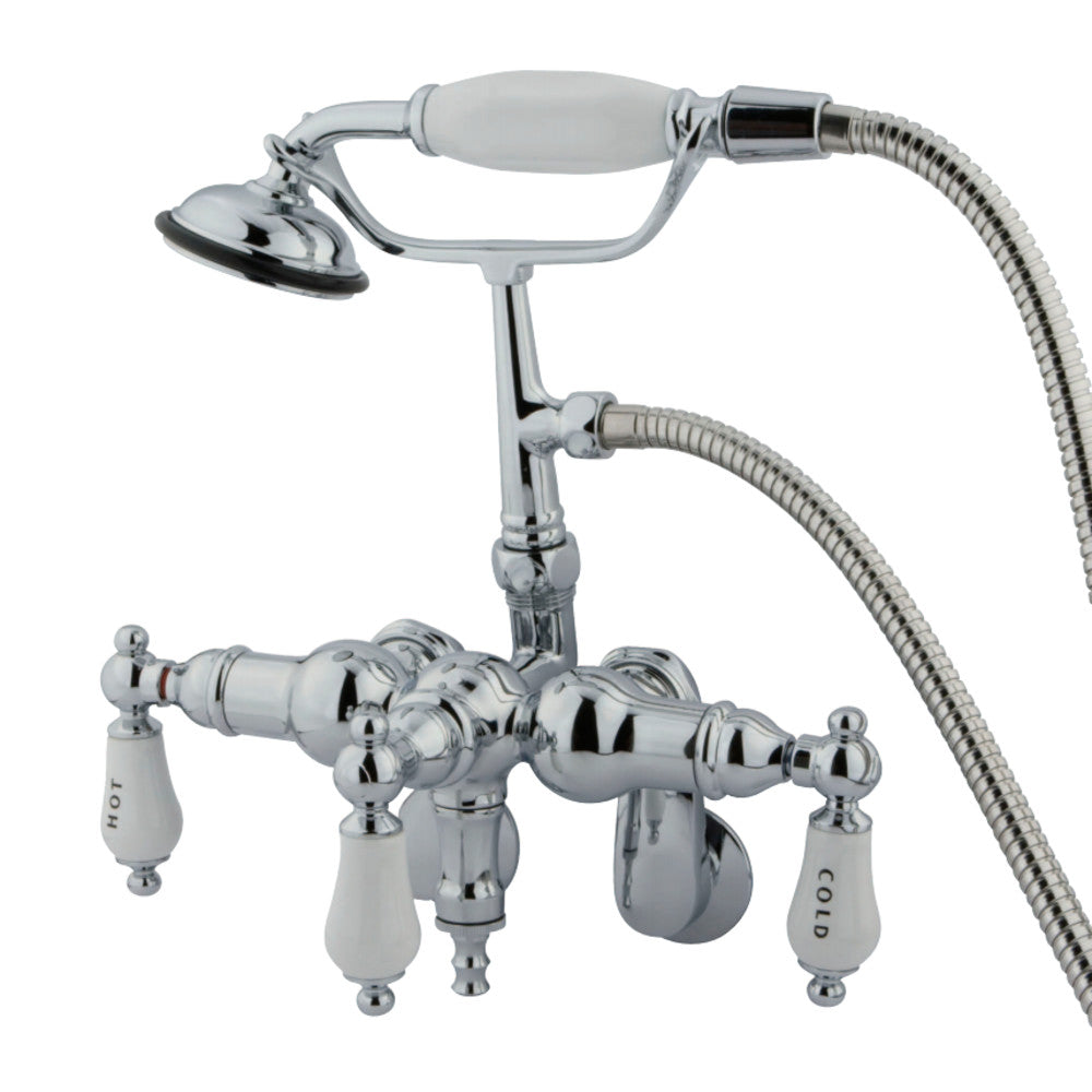 Vintage Adjustable Center Wall Mount Tub Faucet With Hand Shower, H&C Porcelain Lever