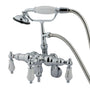 Vintage Adjustable Center Wall Mount Tub Faucet With Hand Shower, H&C Porcelain Lever