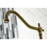 Heritage Two Handle Wall Mount Bridge Kitchen Faucet With Side Brass Sprayer
