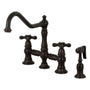 Restoration 8" Bridge Kitchen Faucet With Sprayer Includes Cross Handles For Easy Rotation