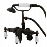 Vintage Adjustable Center Wall Mount Tub Faucet With Hand Shower, H&C Porcelain Lever