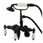 Vintage Adjustable Center Wall Mount Tub Faucet With Hand Shower, H&C Porcelain Lever