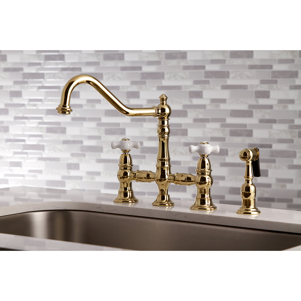 Restoration 8" Bridge Kitchen Faucet With Sprayer, 1.8 GPM Flow Rate