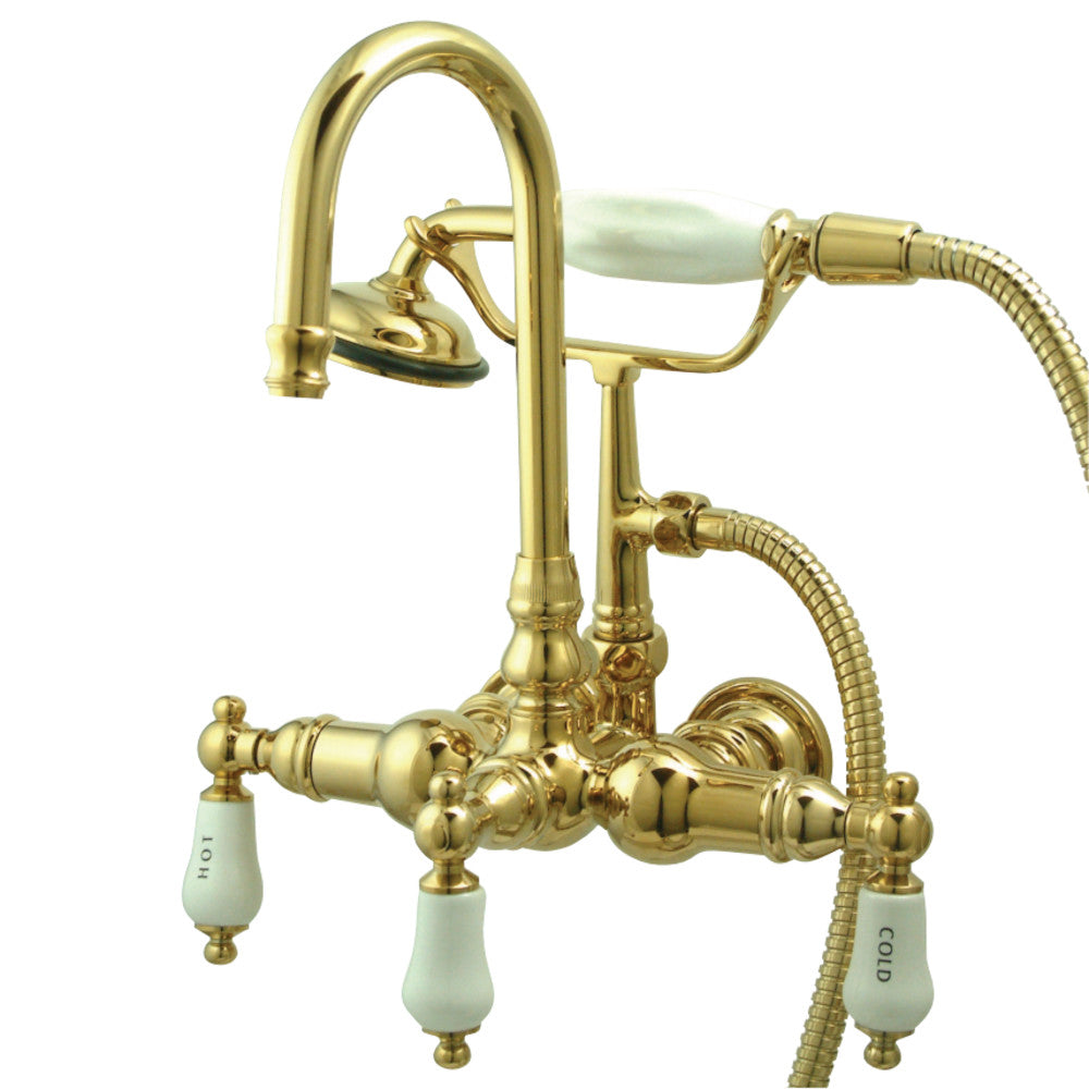 Vintage 3.4" Wall Tub Faucet With Hand Shower & Porcelain Lever Handles