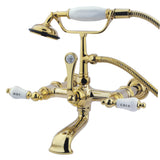 Vintage 7" Wall Mount Tub Faucet With Hand Shower In Procelain Handle Material