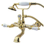 Vintage 7" Wall Mount Tub Faucet With Hand Shower In Procelain Handle Material