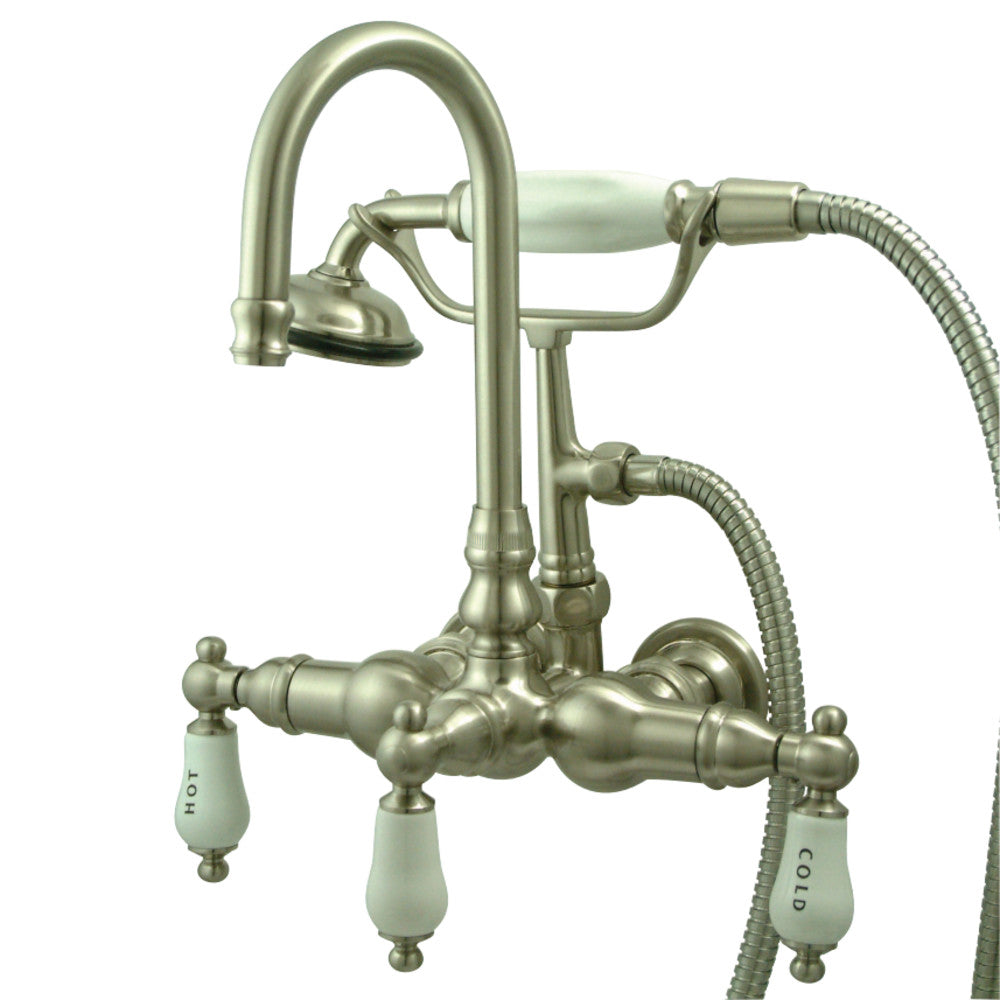 Vintage 3.4" Wall Tub Faucet With Hand Shower & Porcelain Lever Handles