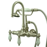 Vintage 3.4" Wall Tub Faucet With Hand Shower & Porcelain Lever Handles