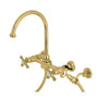 Restoration Wall Mount Bridge Kitchen Faucet In 8.1" Spout Reach With Brass Sprayer