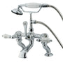 Vintage 7" Deck Mount Tub Faucet With Hand Shower, H&C Porcelain Lever Handle