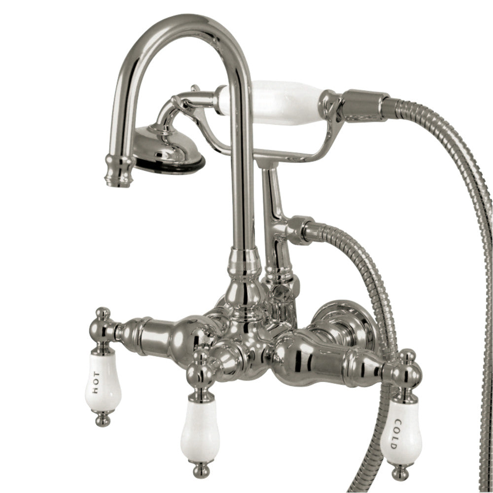 Vintage 3.4" Wall Tub Faucet With Hand Shower & Porcelain Lever Handles