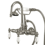 Vintage 3.4" Wall Tub Faucet With Hand Shower & Porcelain Lever Handles