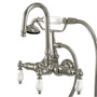 Vintage 3.4" Wall Tub Faucet With Hand Shower & Porcelain Lever Handles